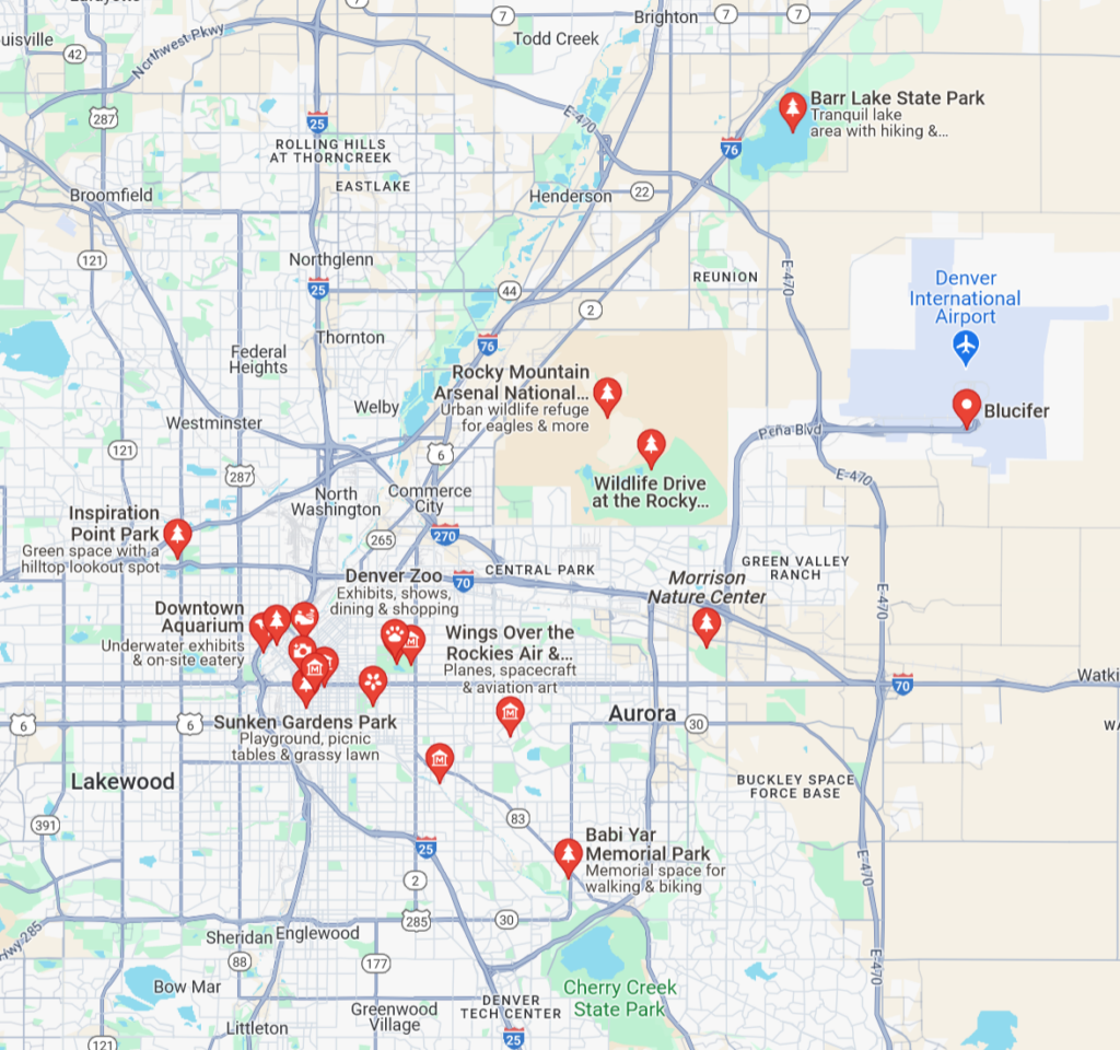 Destinations and attractions near Denver International Airport