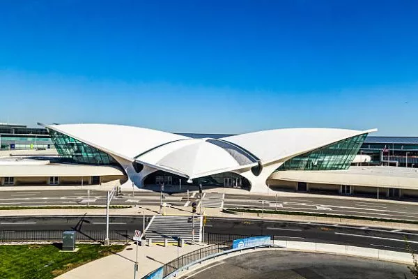 New York, USA - October 20, 2015: Areal view of the historic TWA Flight Center and JetBlue Terminal 5 at John F Kennedy International Airport in New York ..